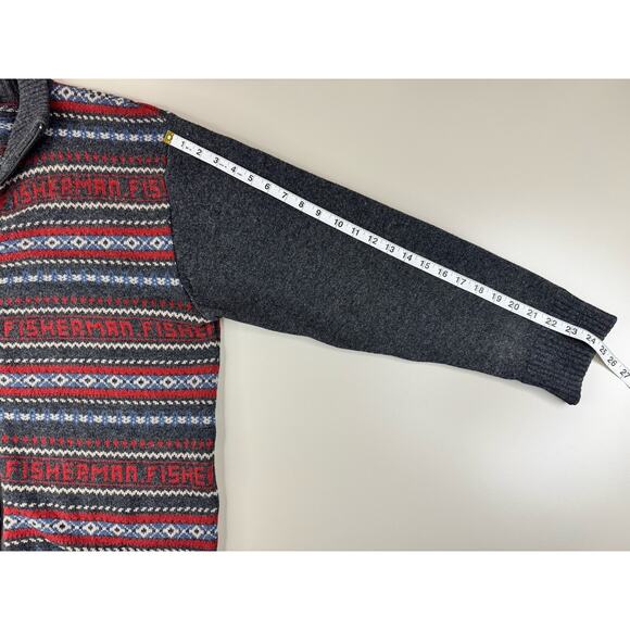 VTG Fisherman Out of Ireland XL Wool Sweater Cardigan Fair Isle Nordic Lambswool - Picture 6 of 13